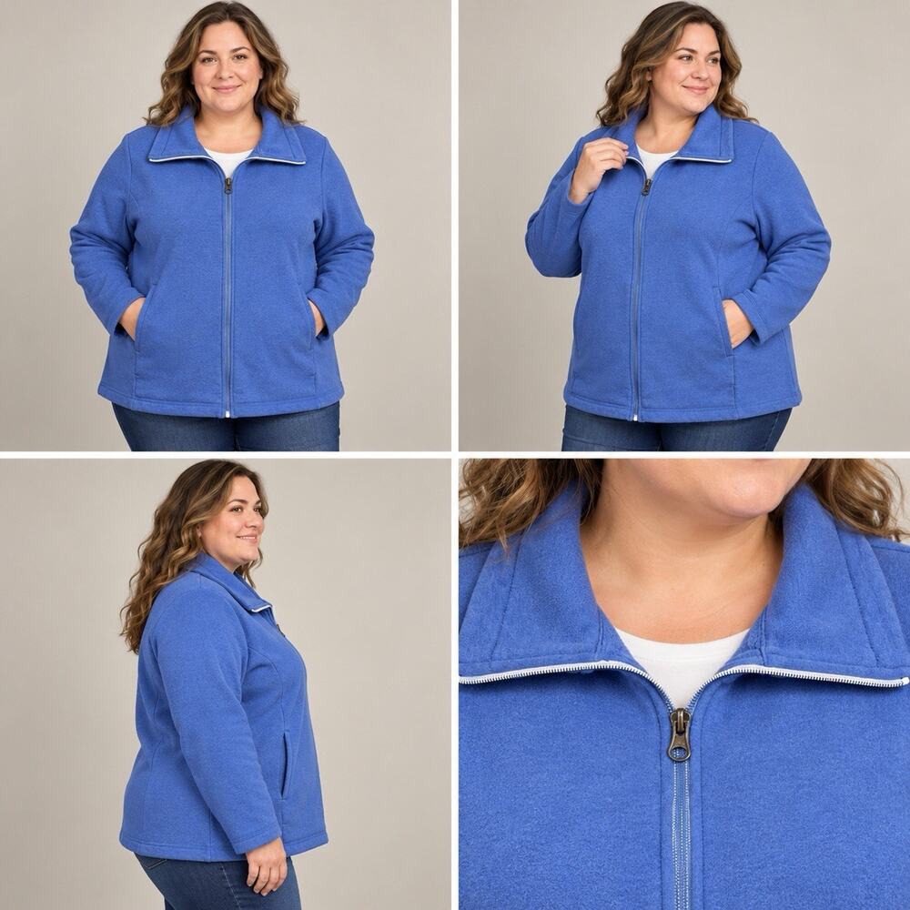 T by Talbots Full Zip Sweatshirt Jacket Womens 1X Blue Collared Plus Size